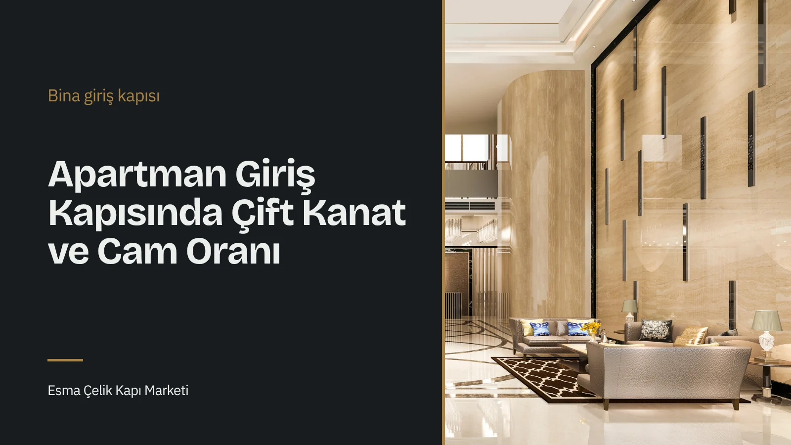 Geniş koltukları ve ahşap panelli duvarlarıyla modern bir apartman lobisi