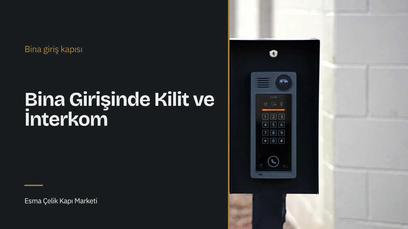 Tuğla duvara monte edilmiş kamera ve tuş takımlı interkom panelinin yakın çekimi