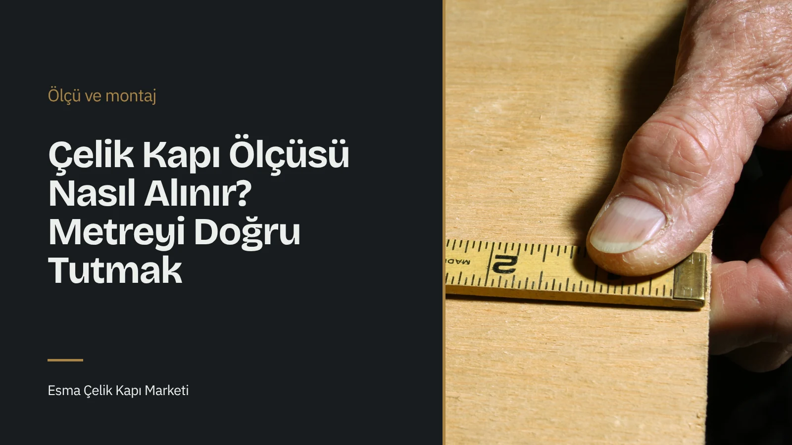 A hand holding a folding wooden ruler on a bench beside a pencil