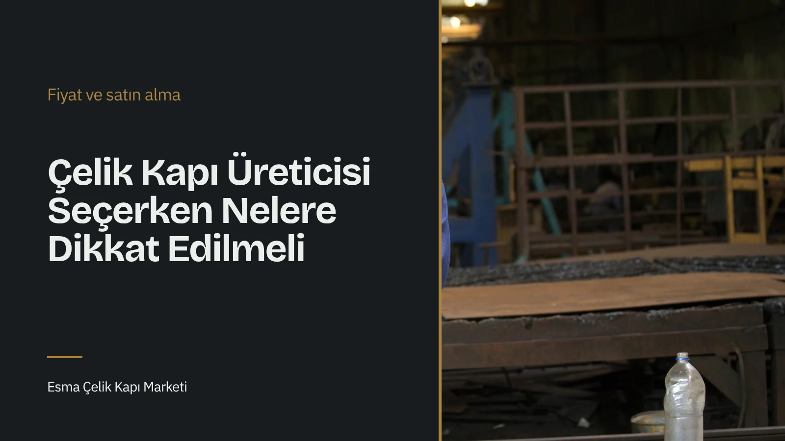 Worker in blue overalls and hard hat at a metal factory bench
