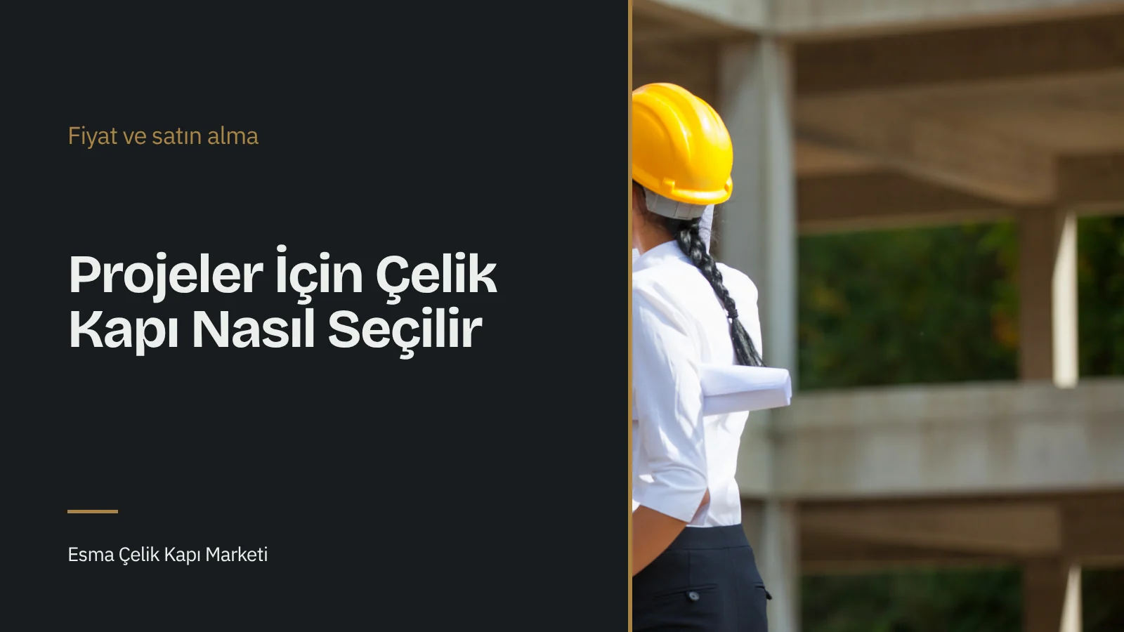 Baretli iki mühendis, şantiyede proje çizimlerini masa üzerinde inceliyor