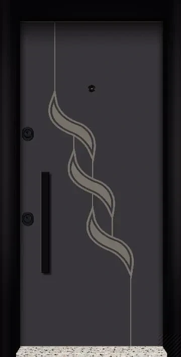Porte en acier anthracite à fin ruban sinueux unique sur fond presque nu