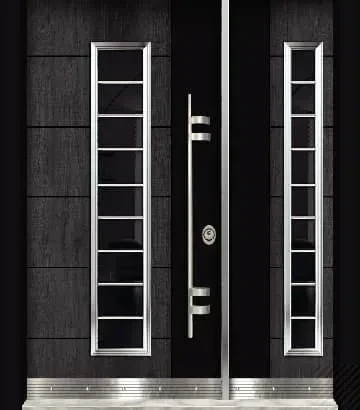 Dark wenge double-leaf door with vertical ladder of small glass panes