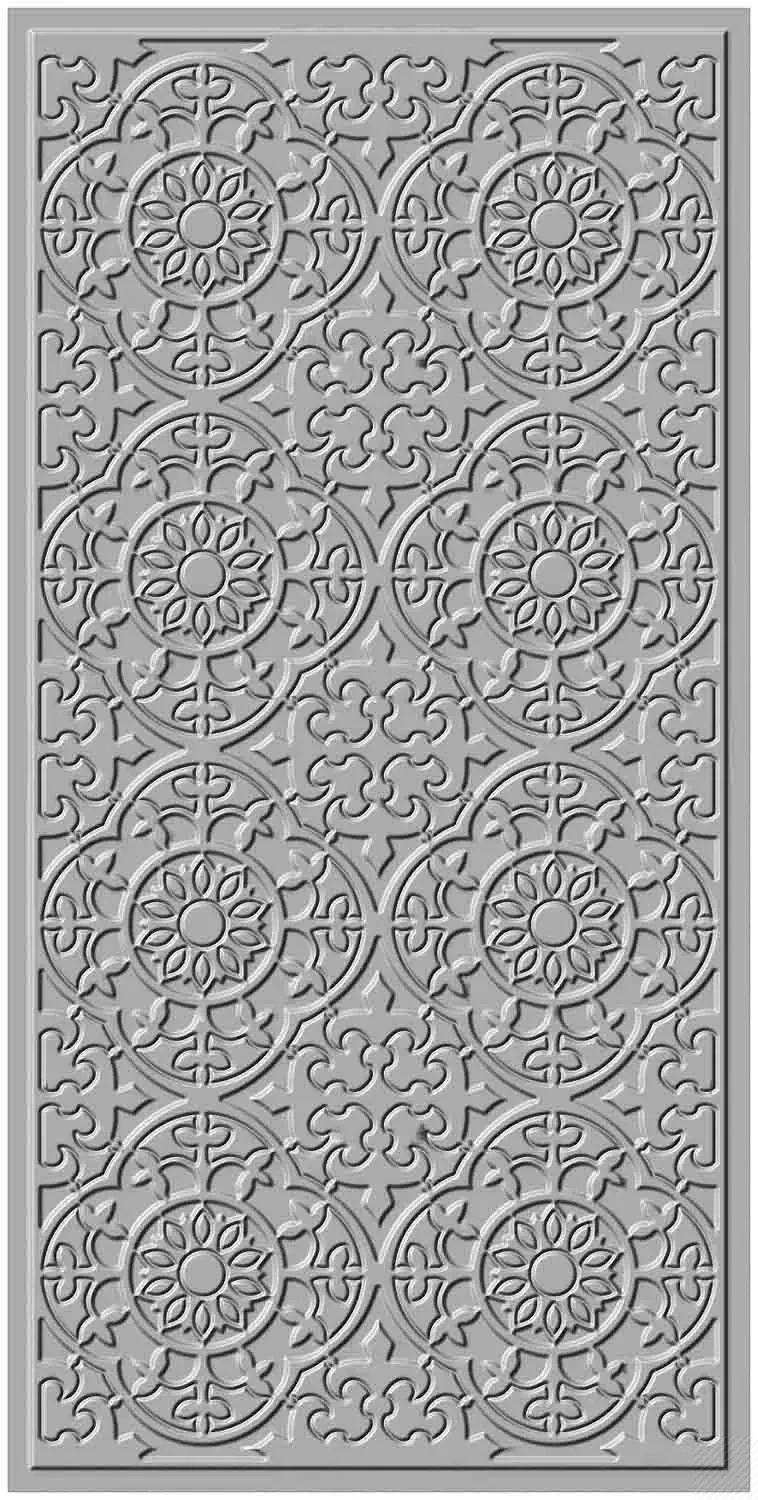 Panel genelinde tekrarlayan çark biçimli rozet desenli sac panel kapı